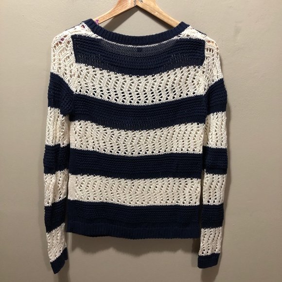 {GAP} Navy Striped Open Knit Pullover Sweater - Picture 4 of 9